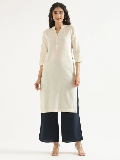 Women Ecru Airy Linen Long Kurta