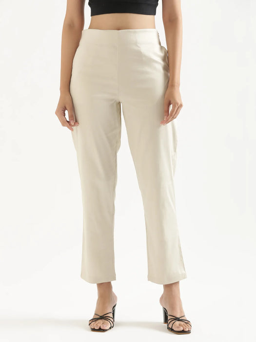 Women Beige Straight Fit Formal Pants