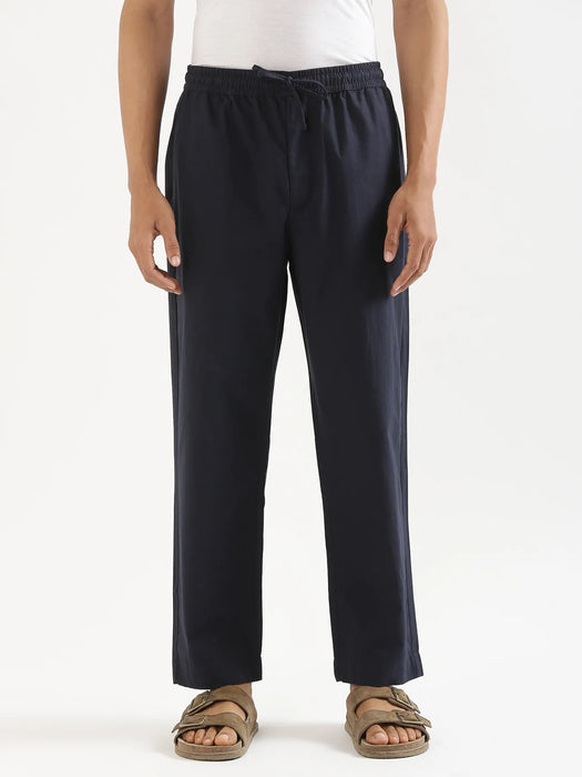 Men Navy Blue Cotton Pant