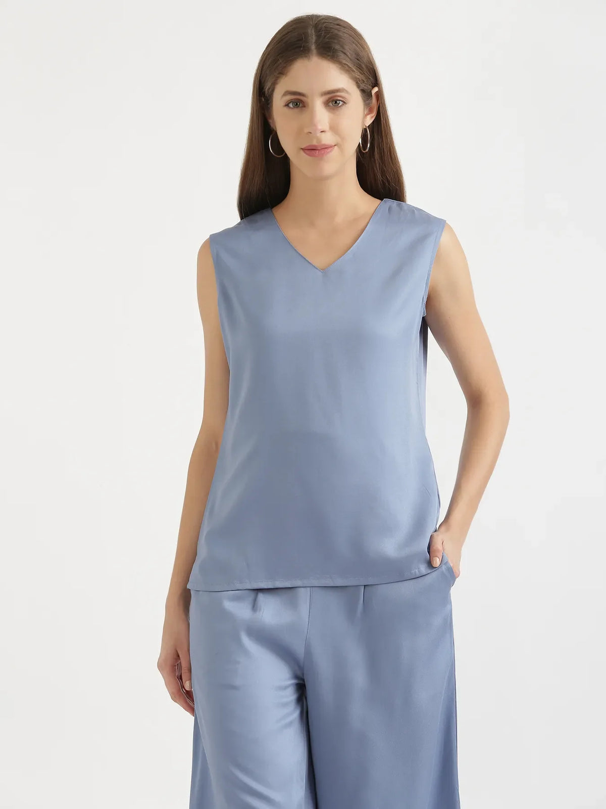 Pick Any 6 Women V-Neck Sleeveless Top - English Blue
