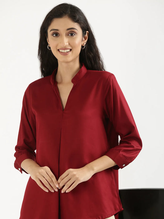 Women Maroon Viscose Pleated Top