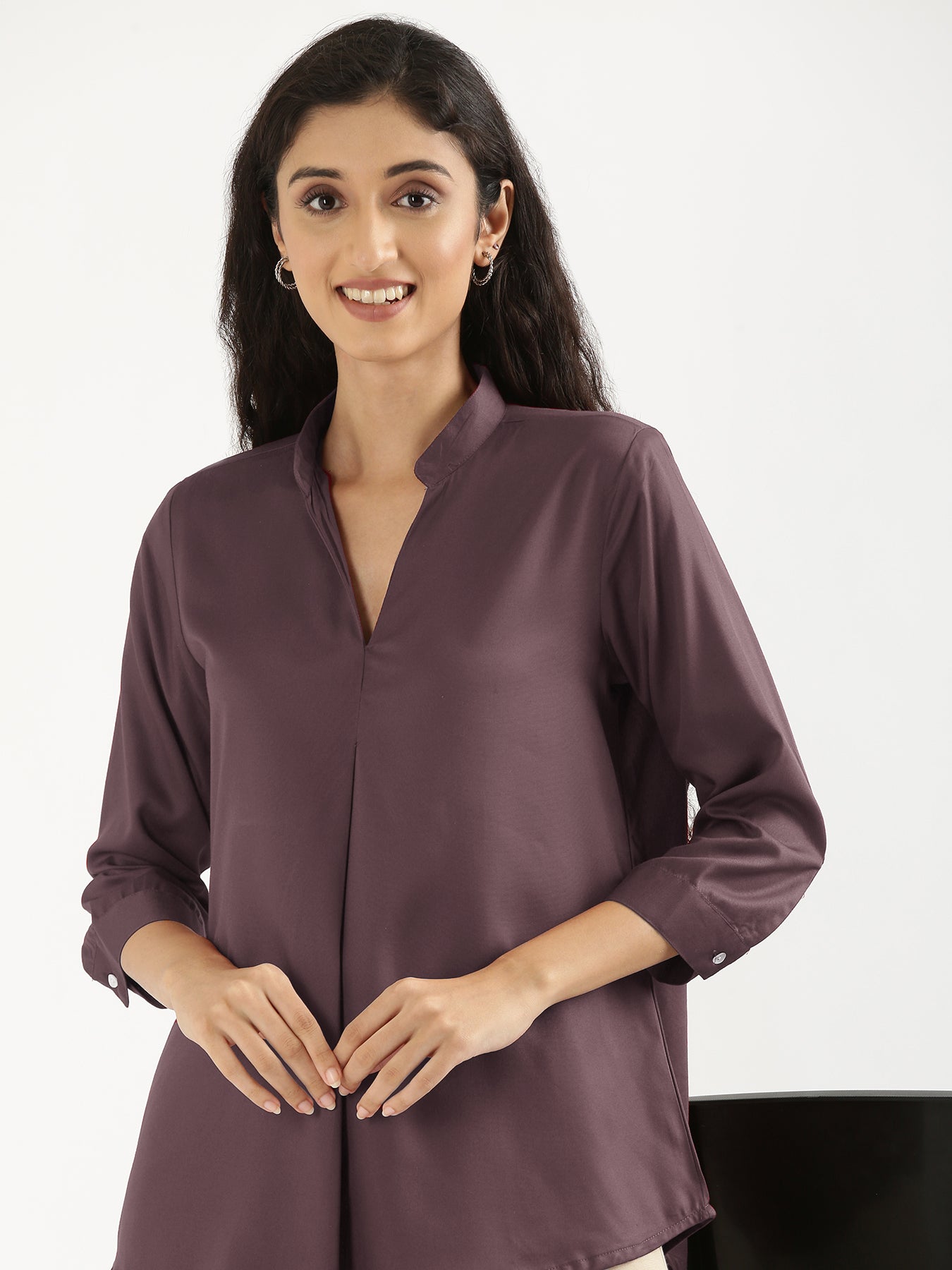 Brinjal Viscose Pleated Top