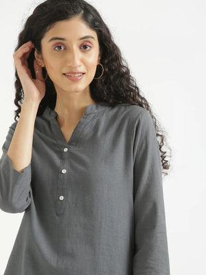 Women Slate Grey Airy Linen Short Kurta