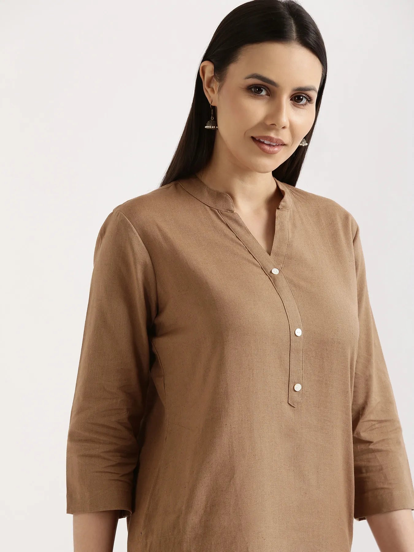 Women Coffee Brown Airy Linen Long Kurta