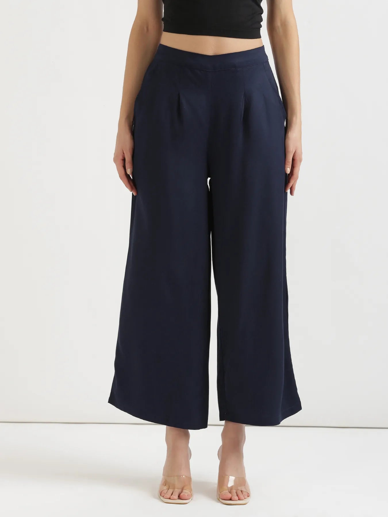 Women Navy Blue Viscose Palazzo Pant