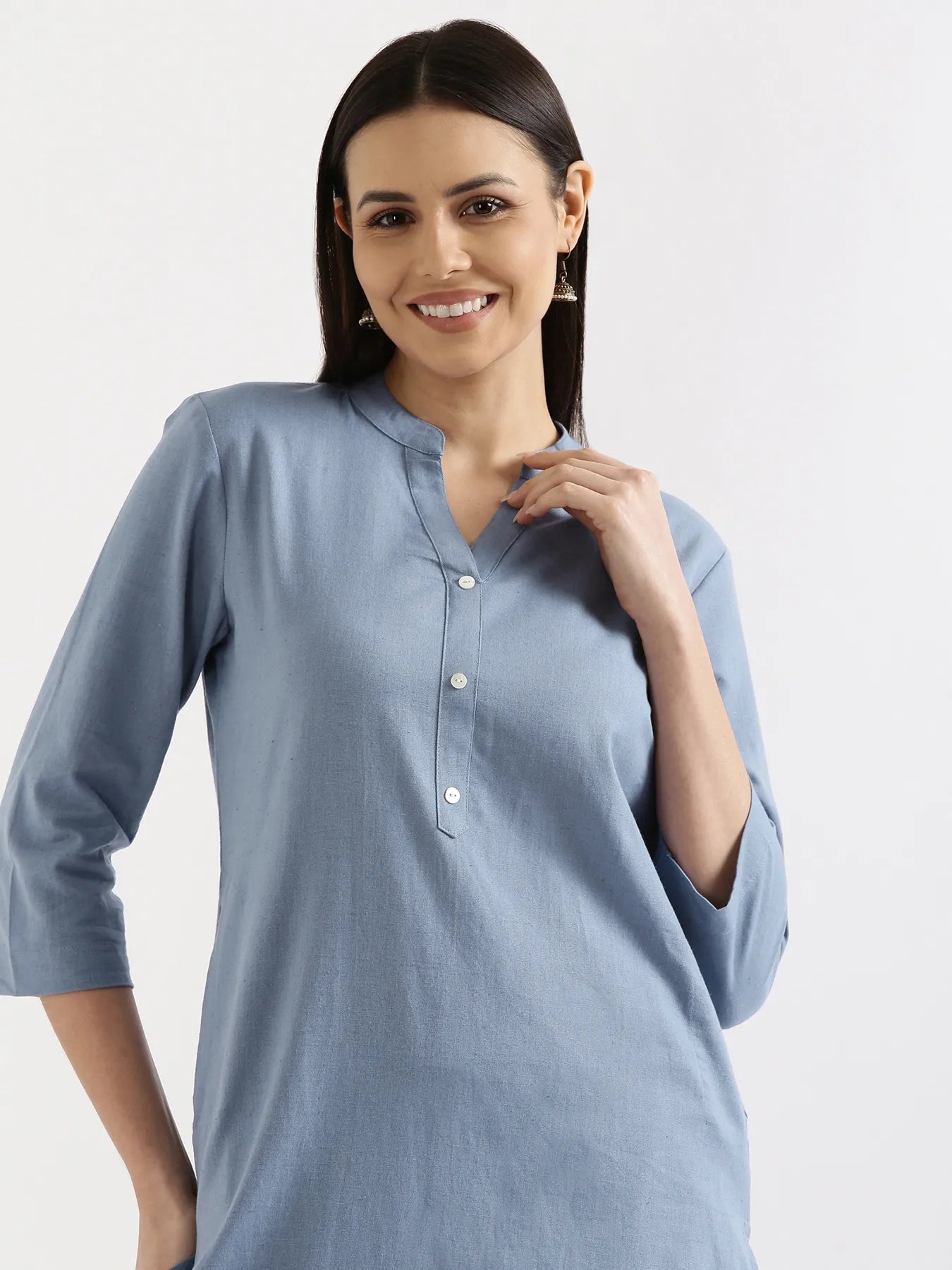 Women English Blue Airy Linen Long Kurta