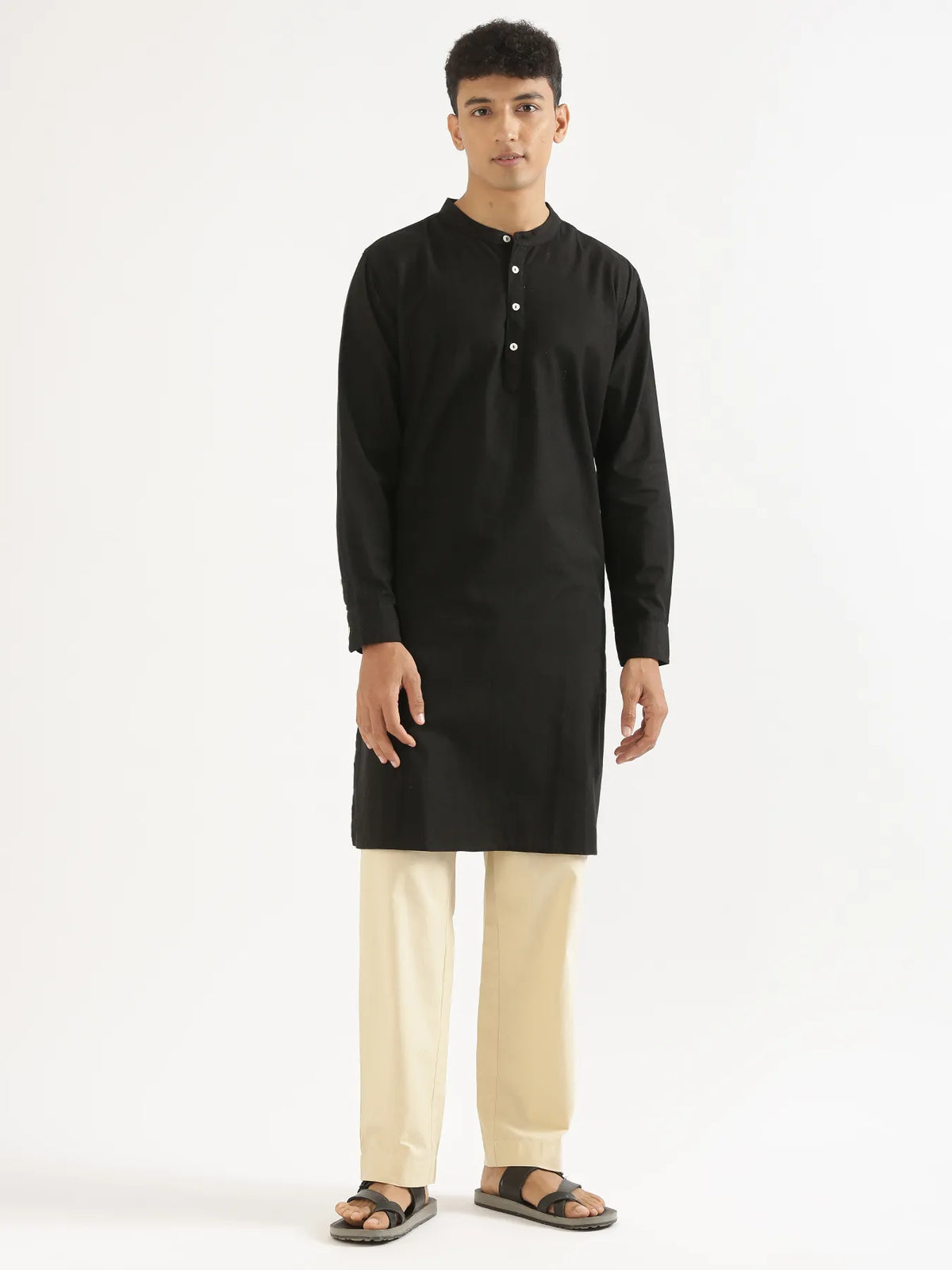 Pick Any 3 Men Airy Linen Long Kurta - Black