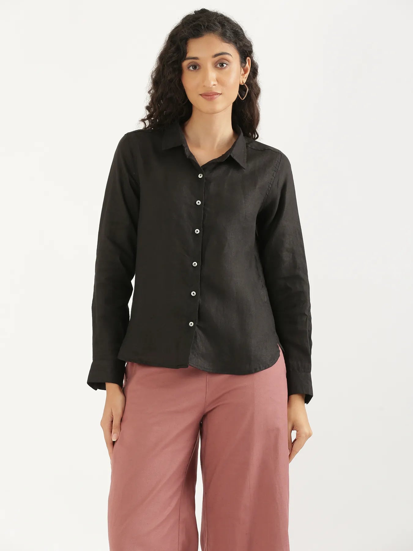 Women Black Pure Linen Shirt