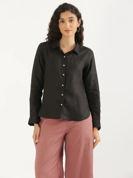 Women Black Pure Linen Shirt