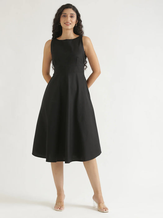 Women Black Better Cotton Flared Dress