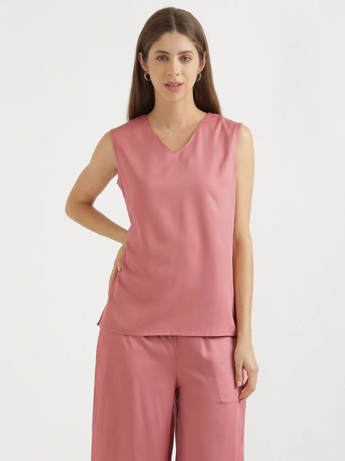 Women Rose V-Neck Sleeveless Top