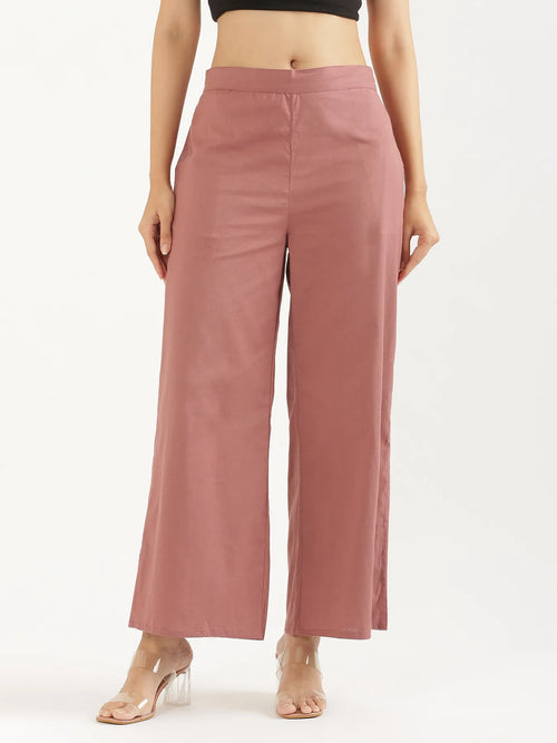 Women Rose Taupe Airy Linen Wide Leg Pant
