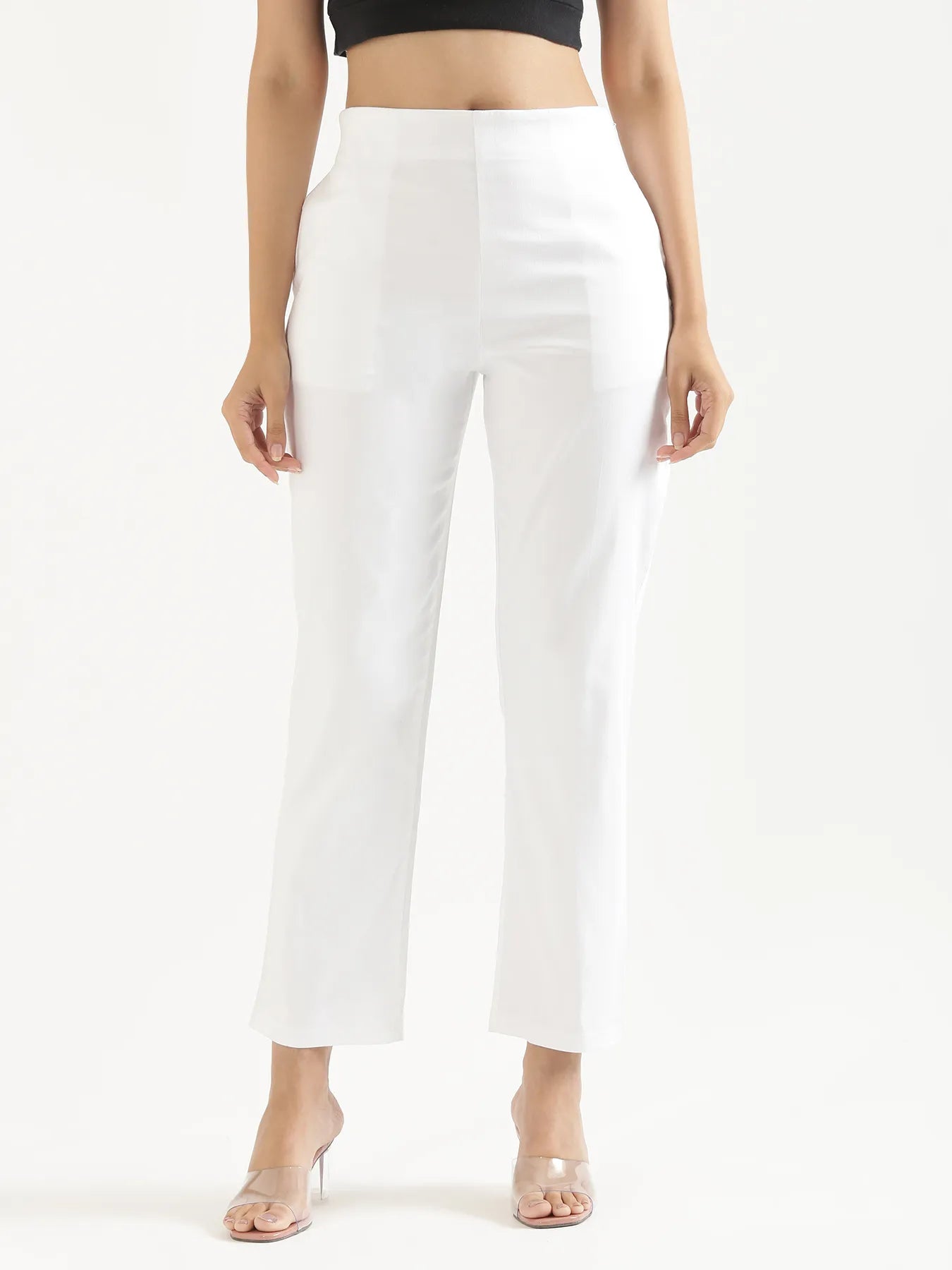 Women White Straight Fit Formal Pants