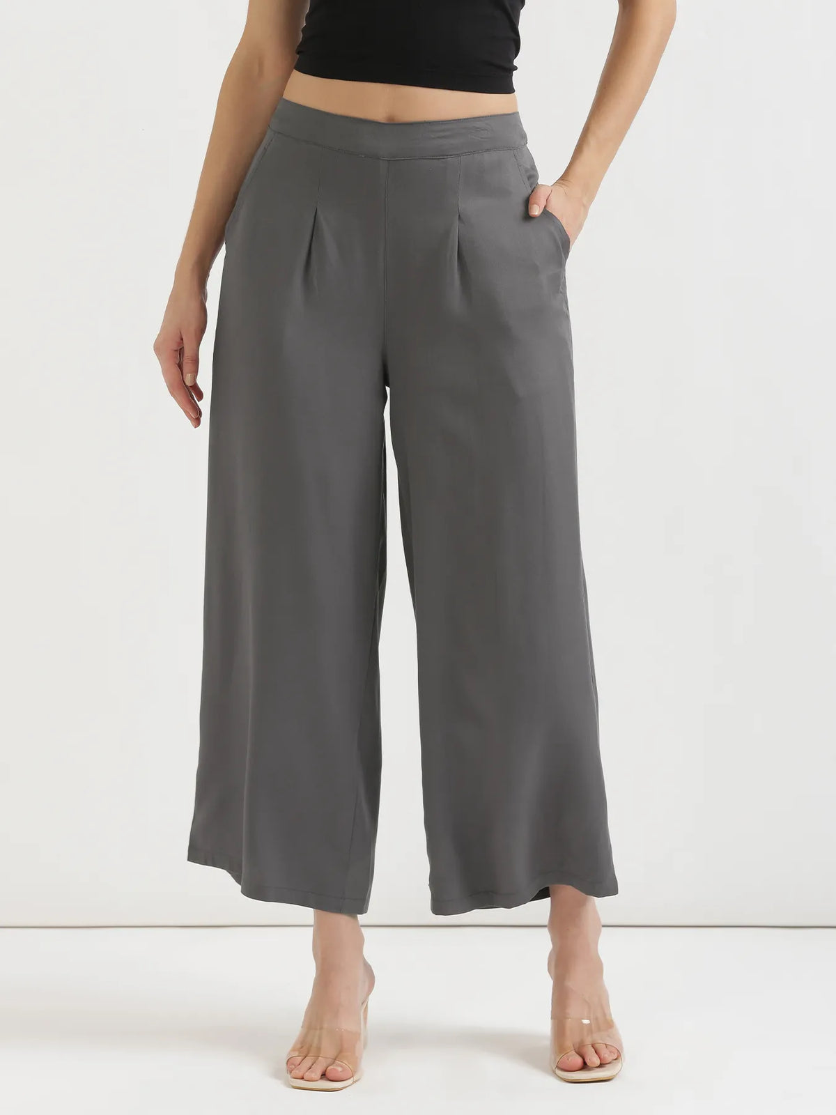 Pick Any 6 Women Viscose Palazzo Pant - Grey