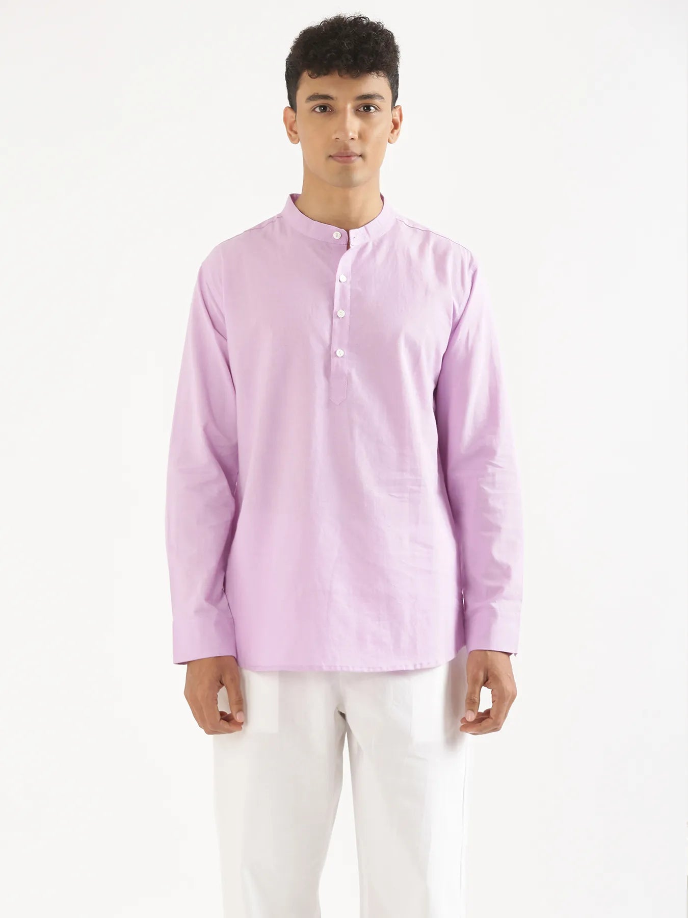 Men Lilac Airy Linen Short Kurta