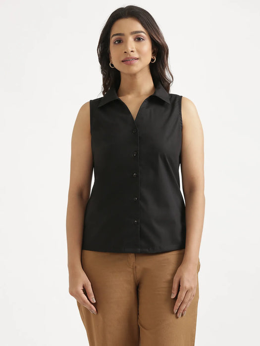 Women Black Better Cotton Sleeveless Shirt