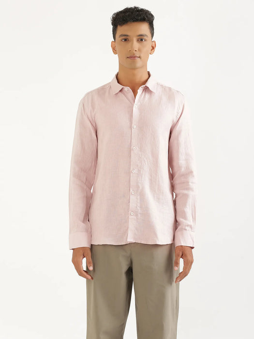 Men Light Pink Pure Linen Full Sleeve Shirt