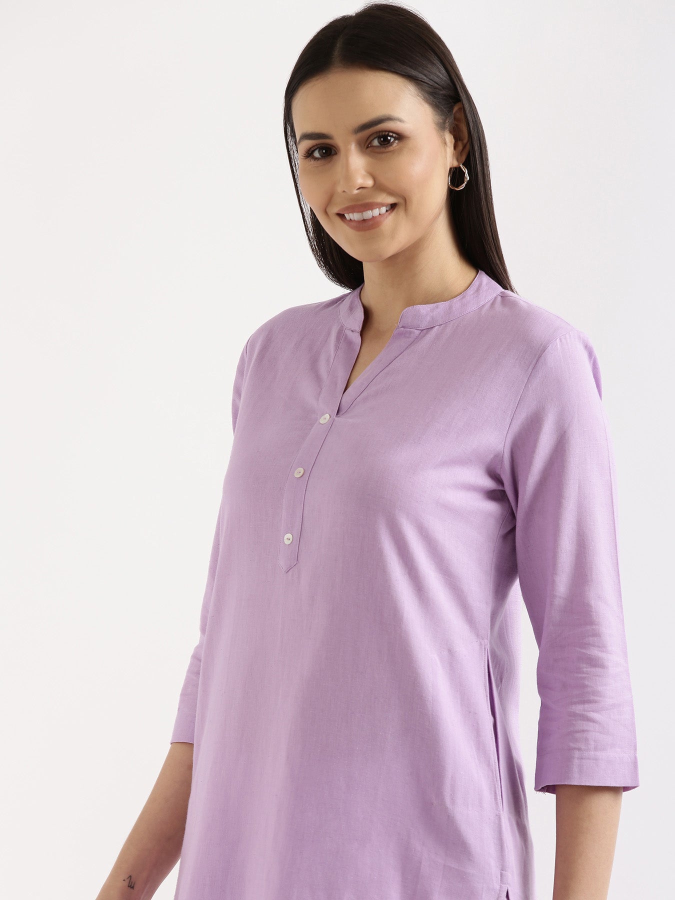 White Cotton Pant with Lilac Long Kurta