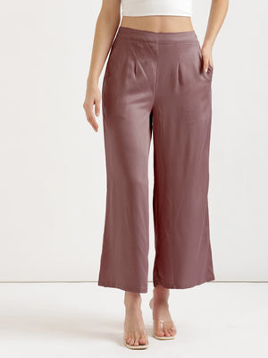 Women Rose Taupe Viscose Palazzo Pant