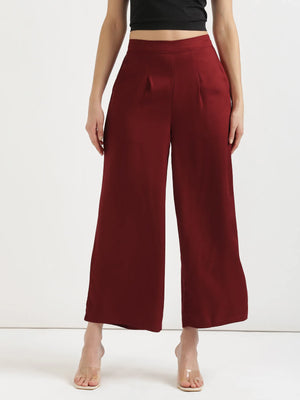 Women Maroon Viscose Palazzo Pant