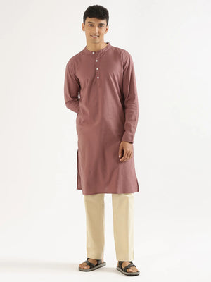 Men Rose Taupe Airy Linen Long Kurta