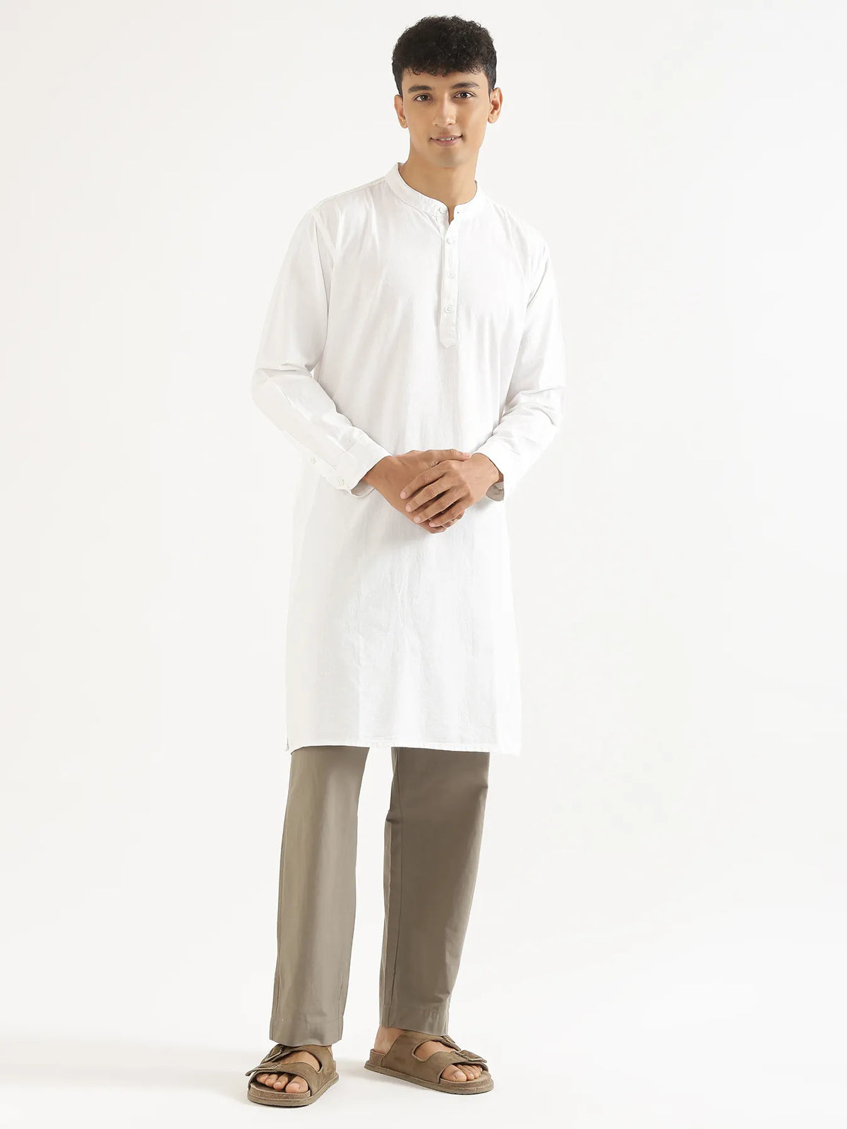 Pick Any 3 Men Airy Linen Long Kurta - White