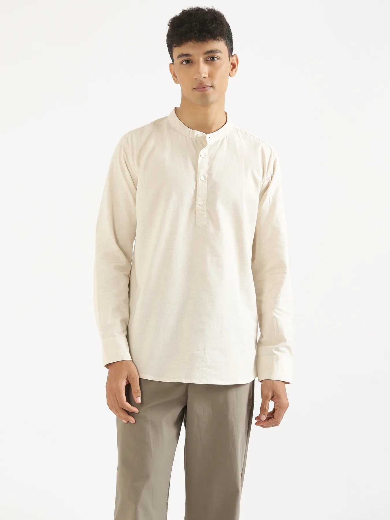 Men Ecru Airy Linen Short Kurta