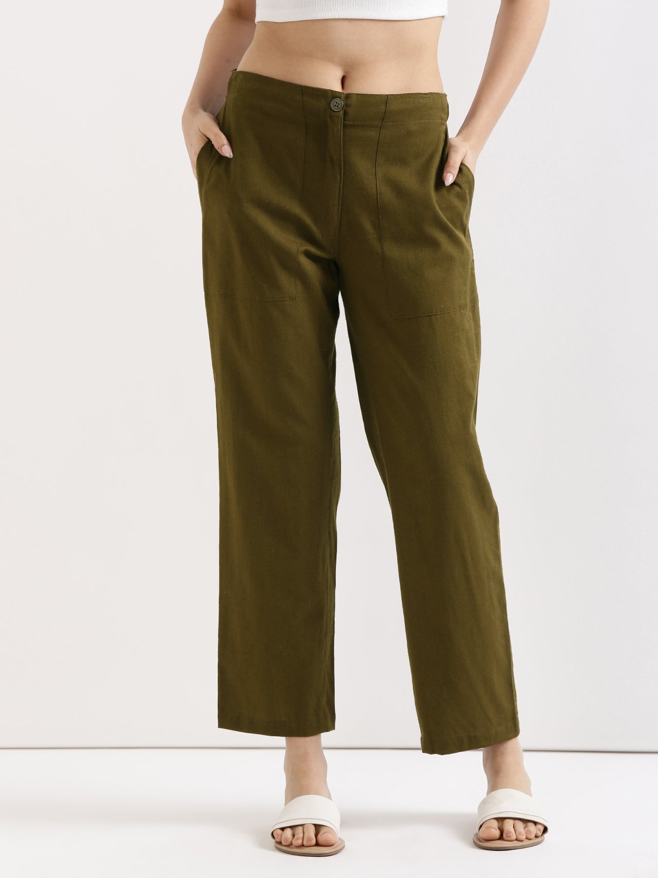 Olive Green Airy Linen Pants