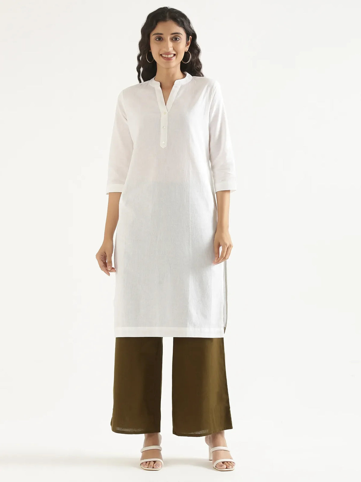 Pick Any 6 Women Airy Linen Long Kurta - White