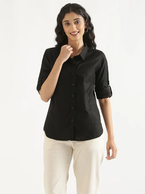 Women Black Airy-Linen Shirt