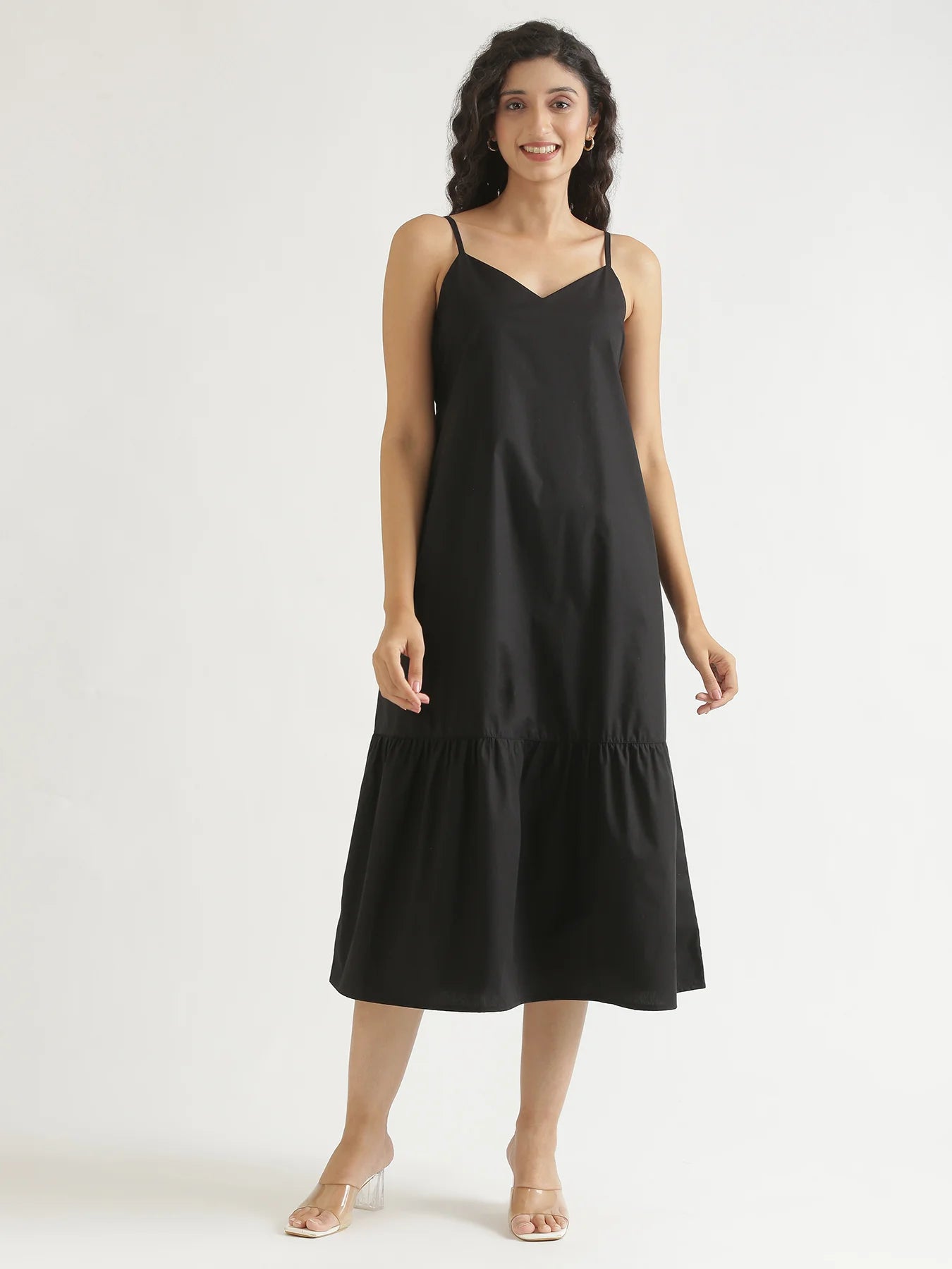 Women Black Better Cotton Tier Dress