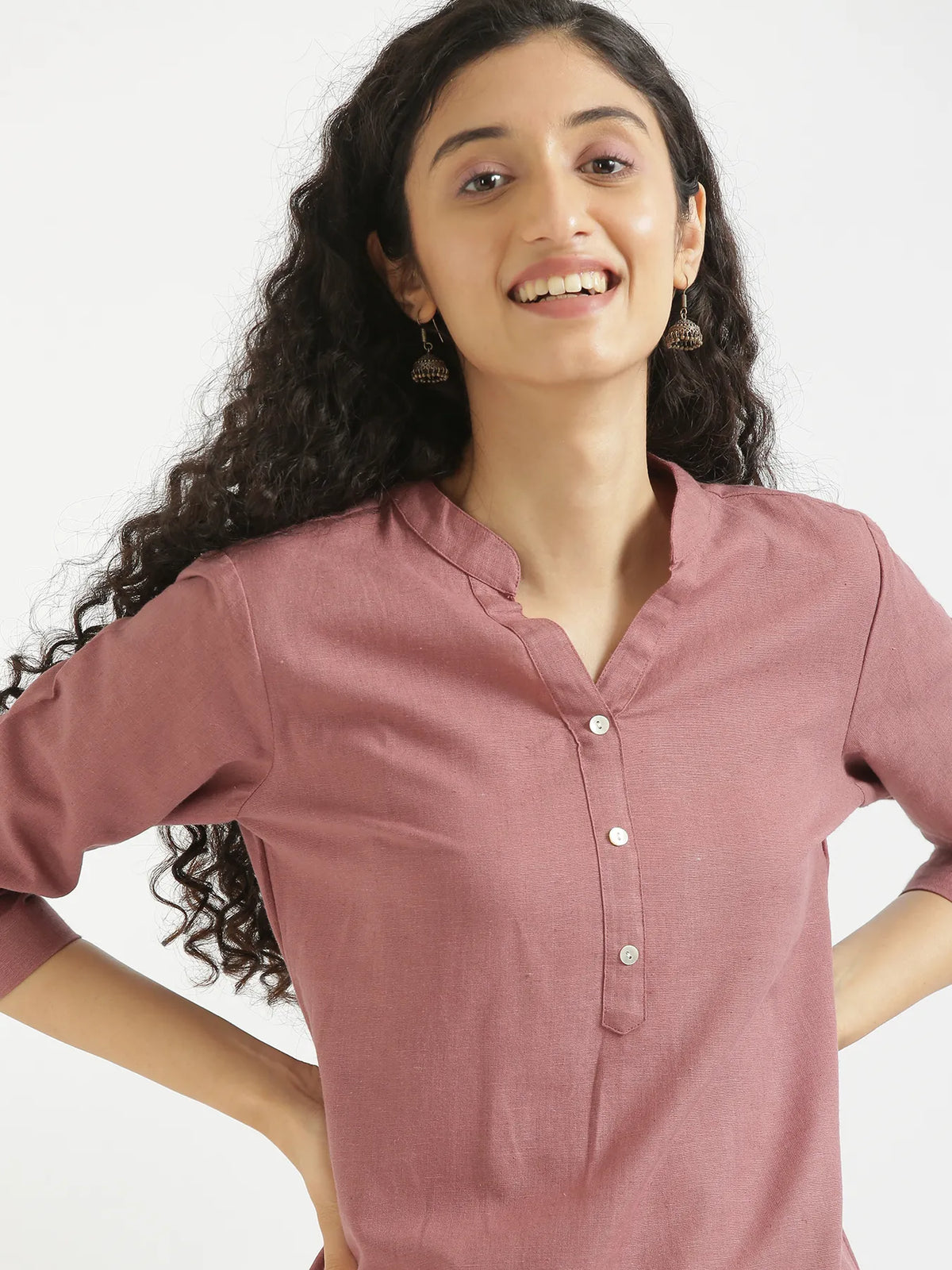 Pick Any 3 Women Airy Linen Short Kurta - Rose Taupe