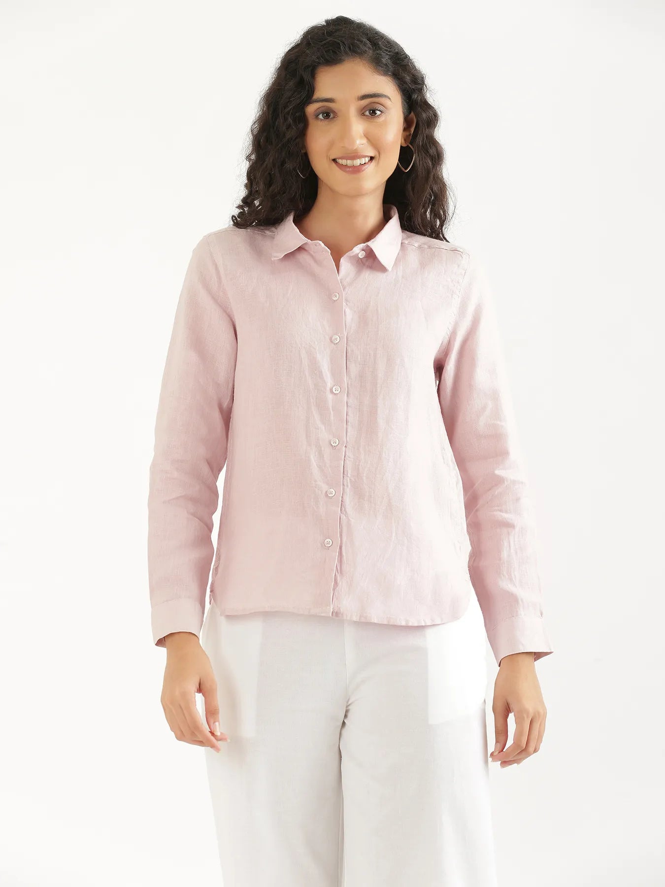 Women Light Pink Pure Linen Shirt