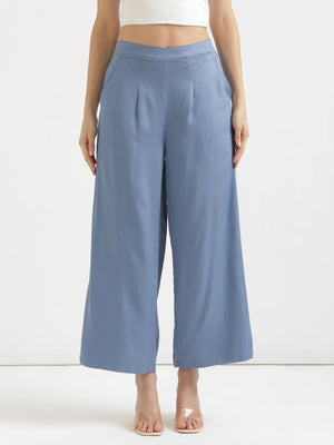 Women English Blue Viscose Palazzo Pant