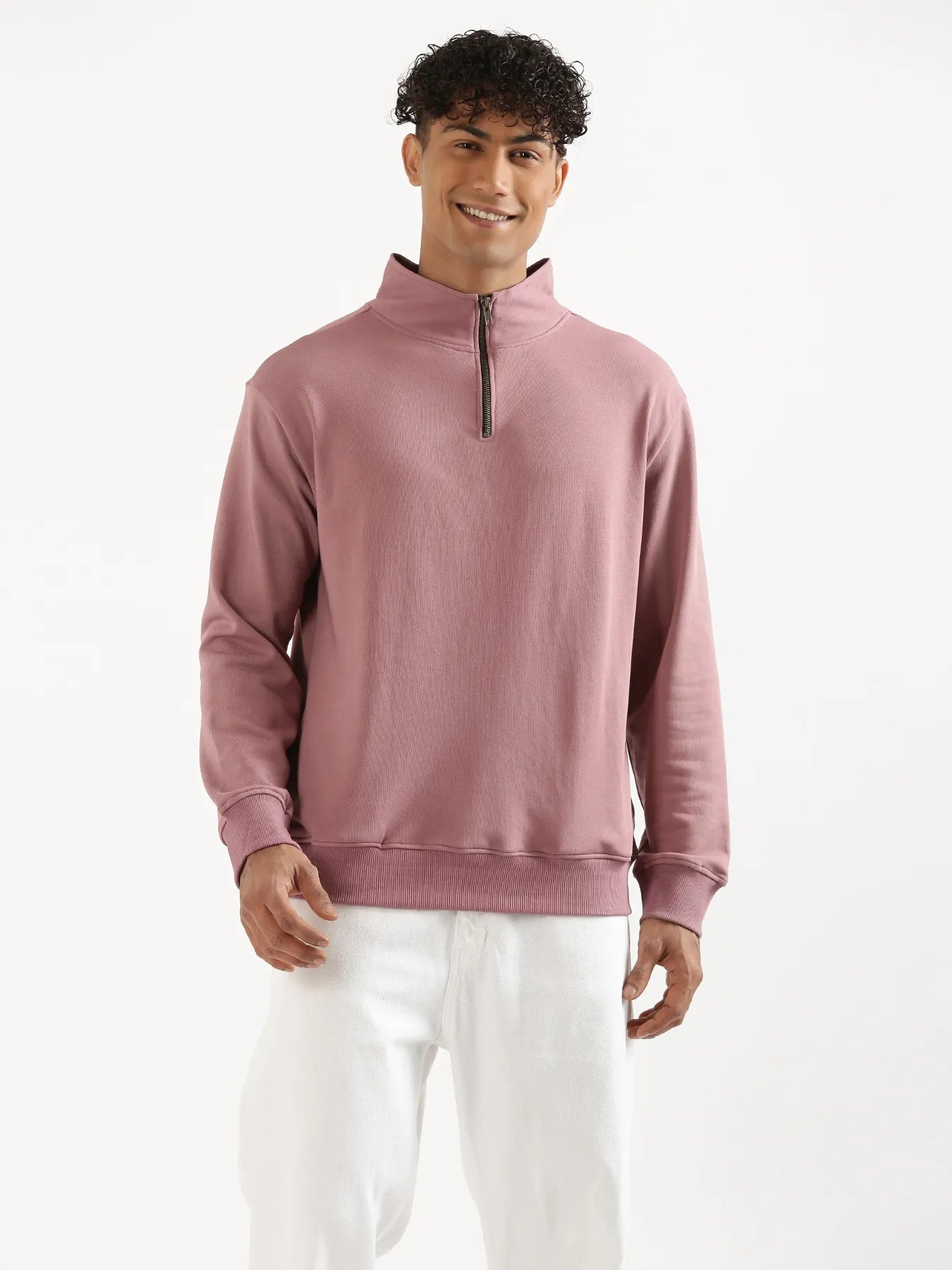 Unisex Rose Taupe Zip Neck Sweatshirt