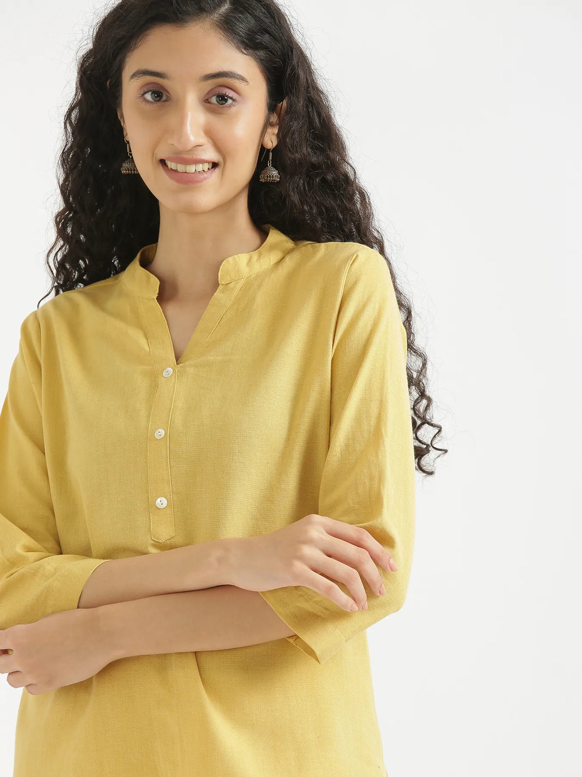 Pick Any 5 Women Airy Linen Short Kurta - Yellow