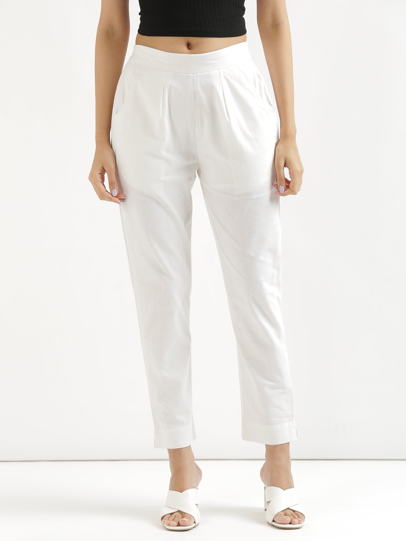 White Cotton Pant with Lilac Long Kurta