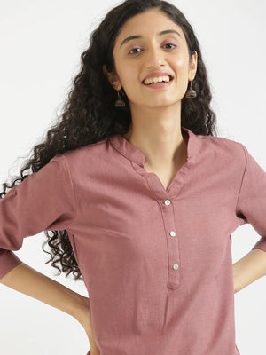 Pick Any 2 Women Airy Linen Short Kurta - Rose Taupe