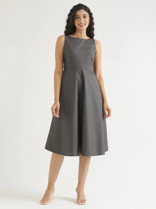 Women Dark Grey Better Cotton  Flared Dress