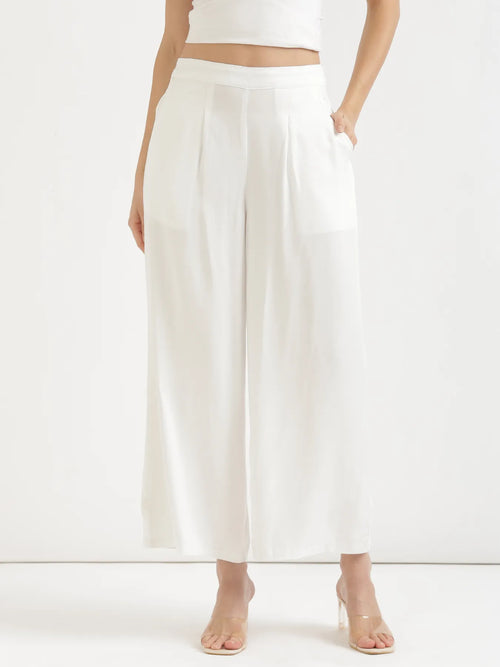 Women White Viscose Palazzo Pant