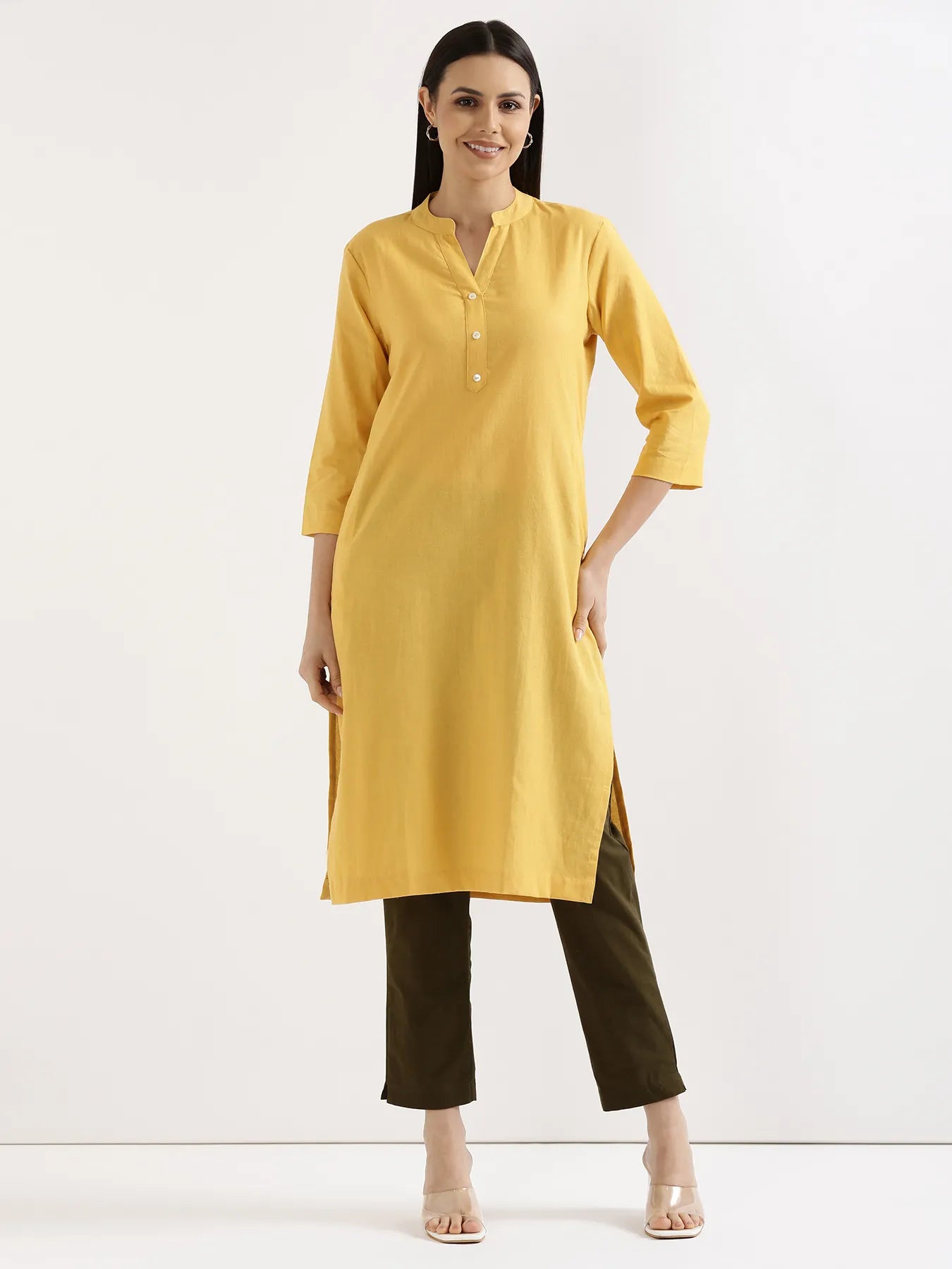 Women Yellow Airy Linen Long Kurta