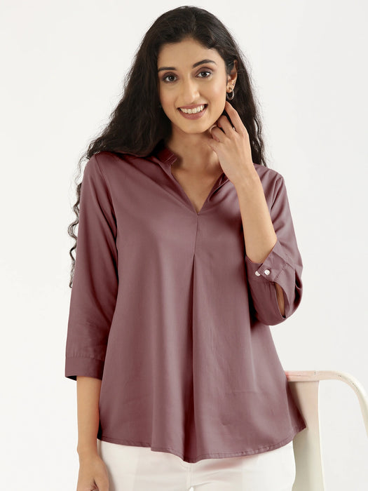 Women Rose Taupe Viscose Pleated Top