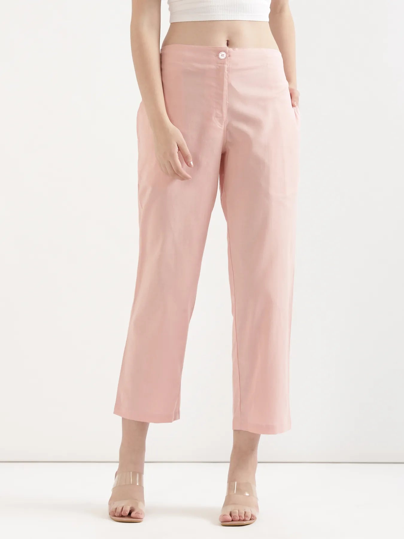 Women Salmon Pink Airy Linen Straight Pant
