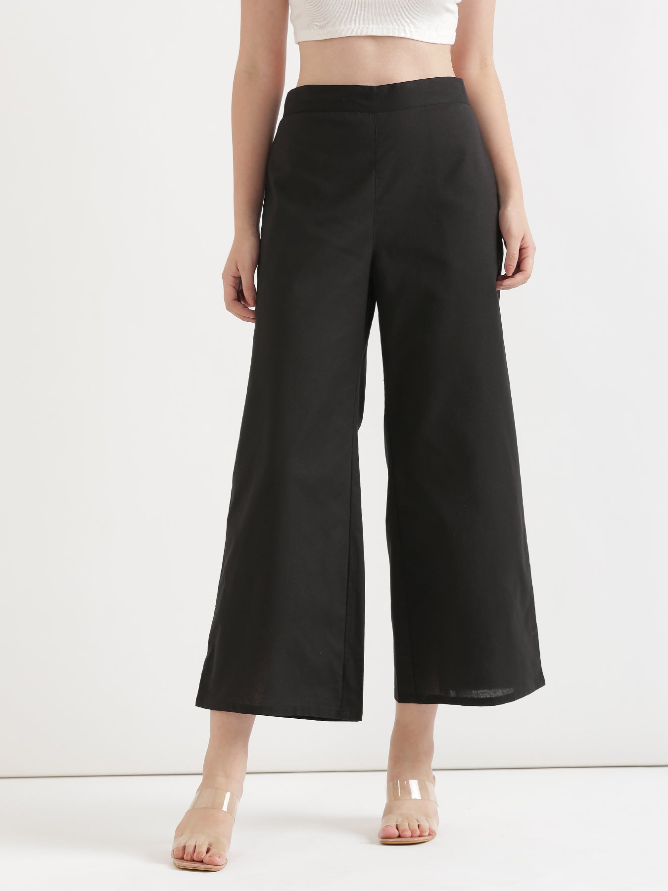 Black Airy Linen Wide Leg Pant