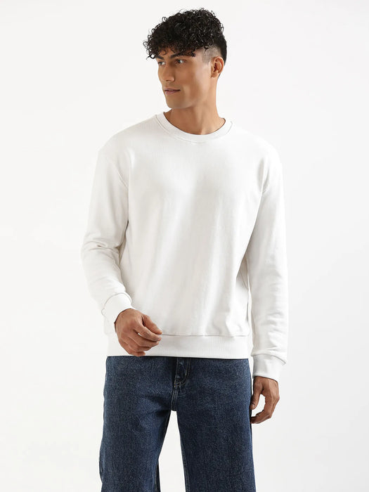 Unisex White Round Neck Sweatshirt