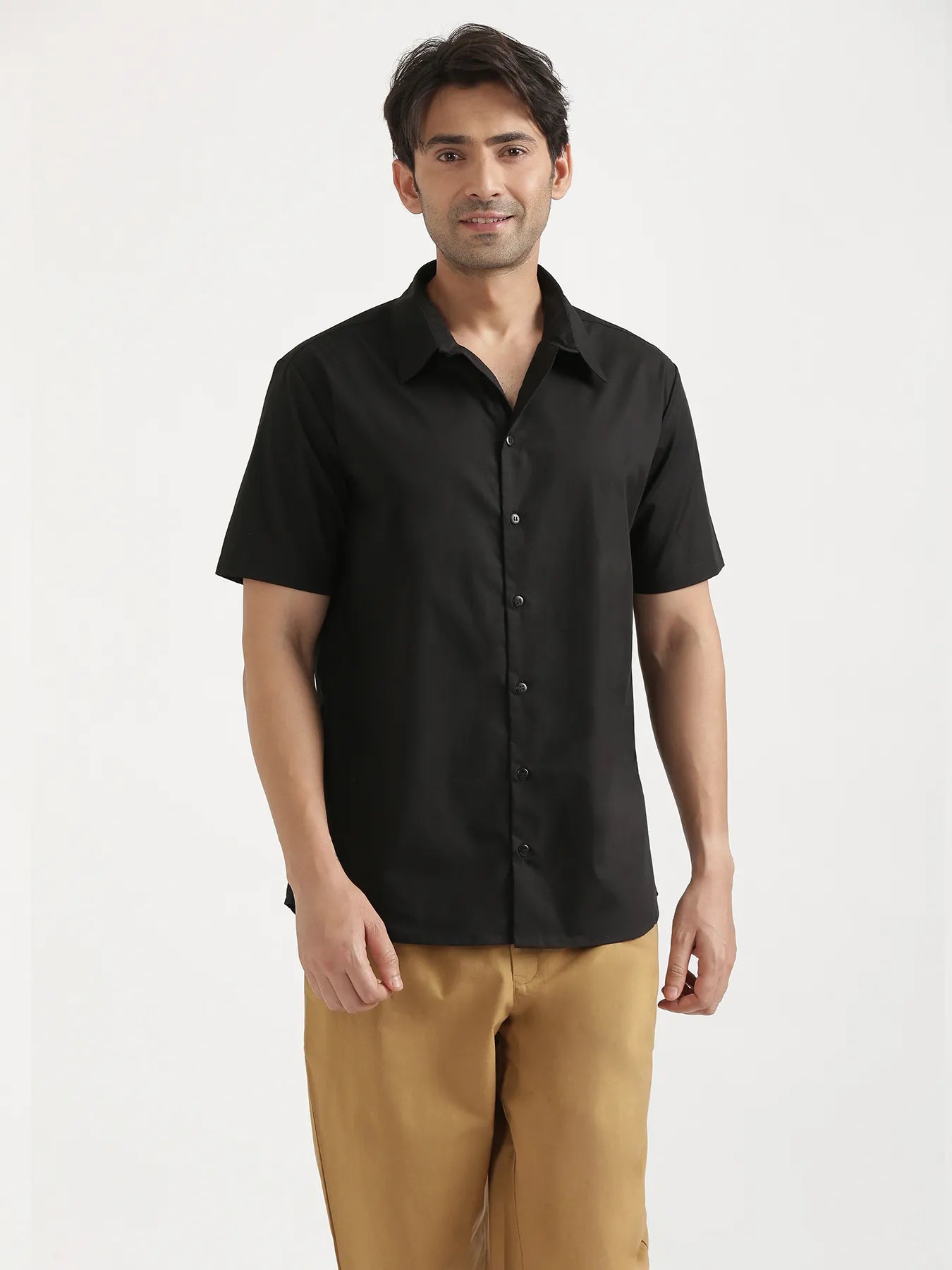 Men Black Better Cotton Short Sleeve Shirt