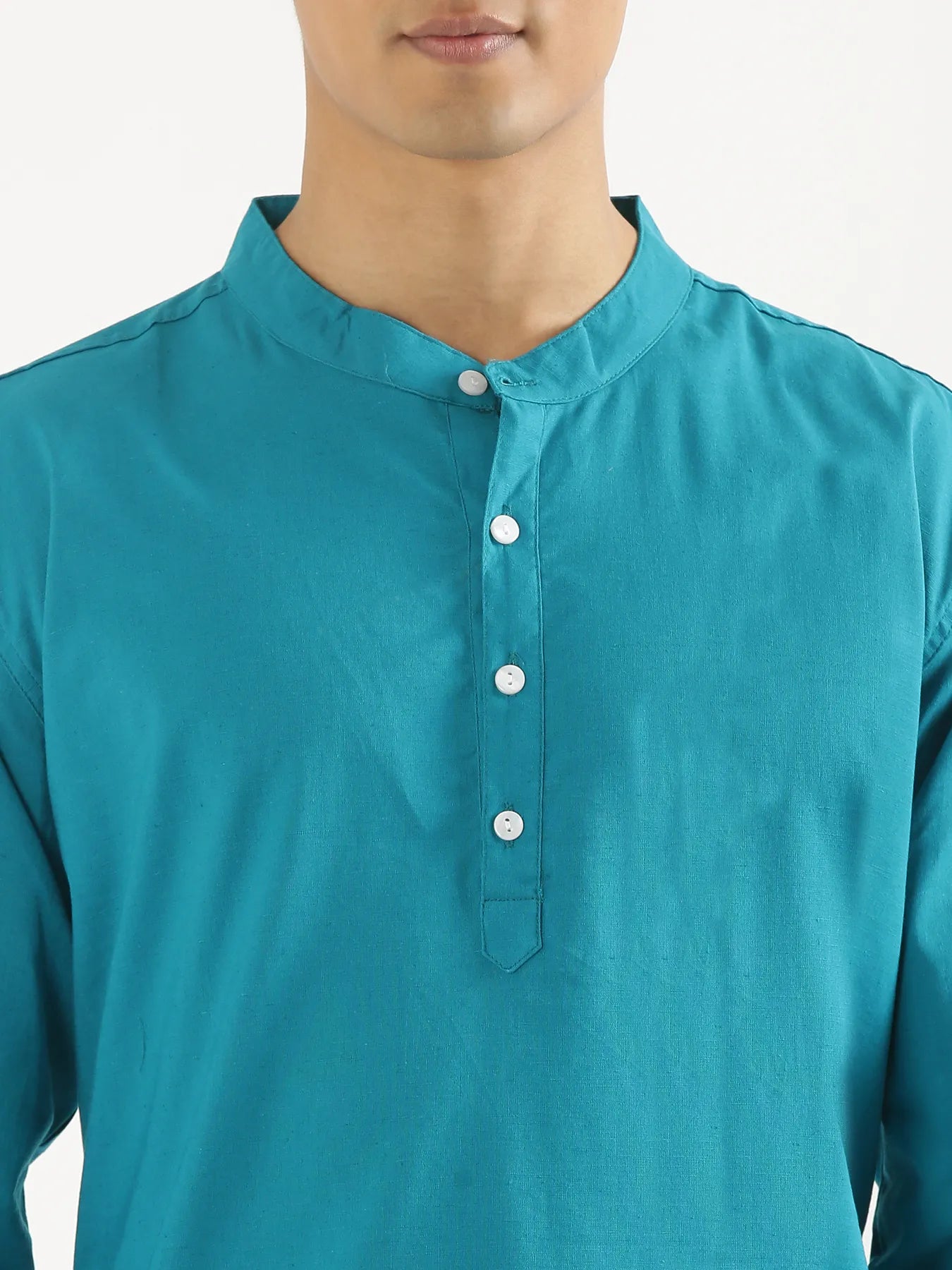 Men Teal Airy Linen Long Kurta