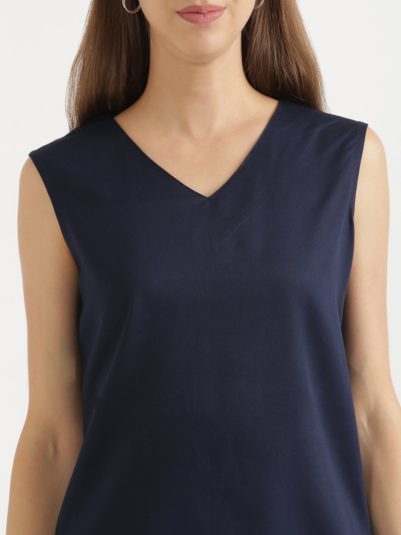 Navy Blue V-Neck Sleeveless Top