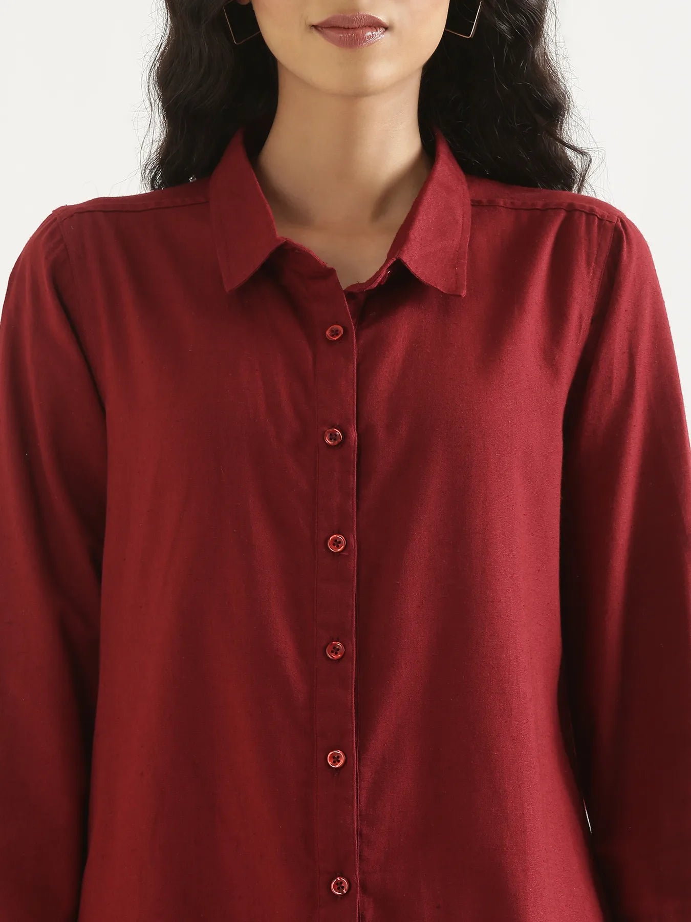 Women Maroon Airy-Linen Shirt