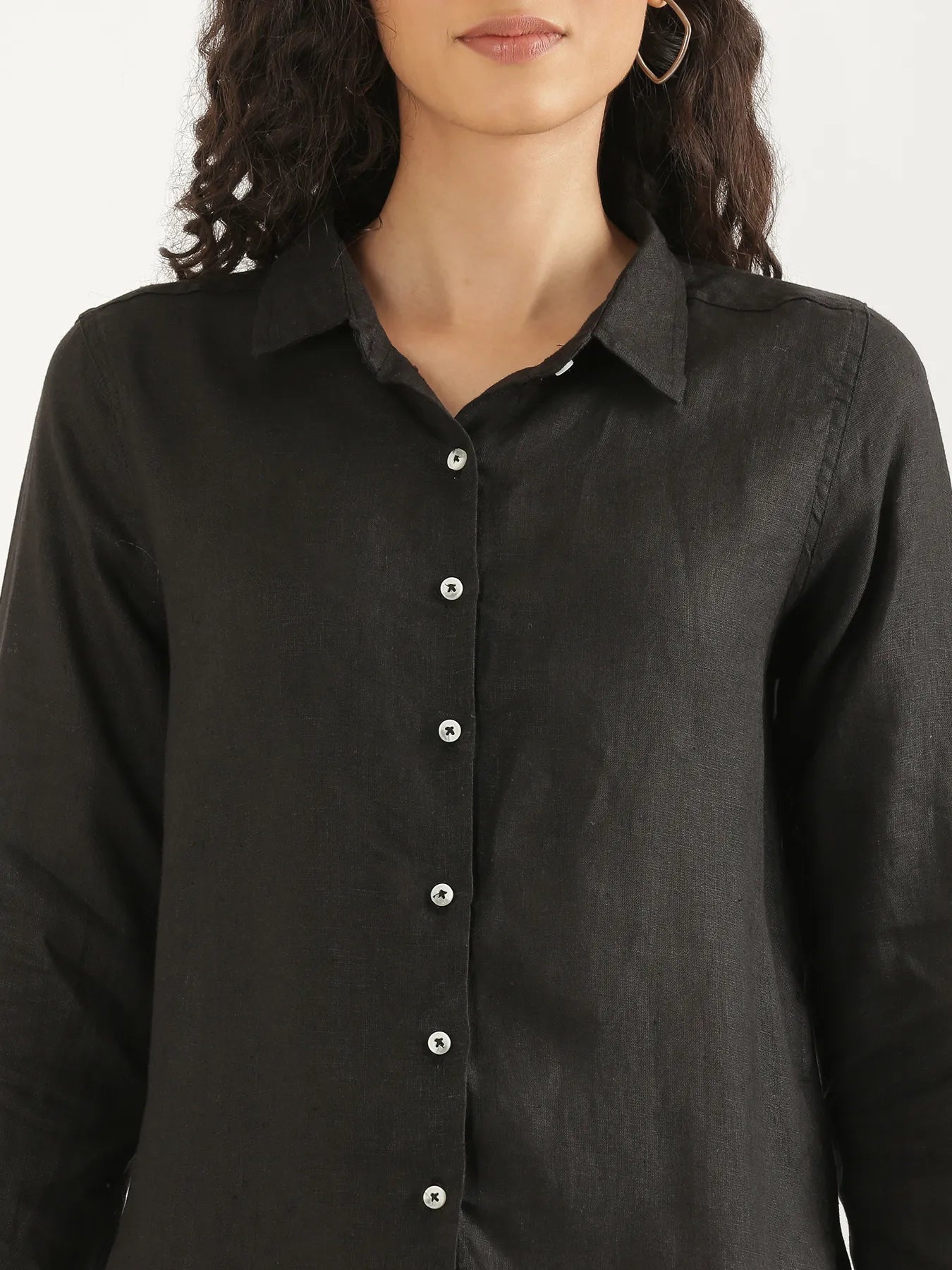 Women Black Pure Linen Shirt